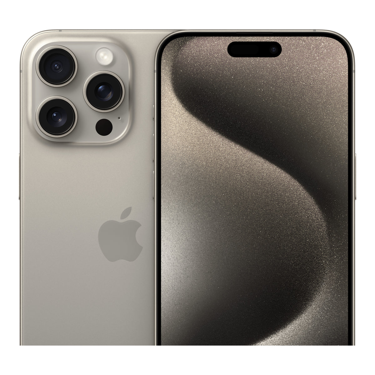 Apple iPhone 15 Pro Max in Natural Titanium, angled view