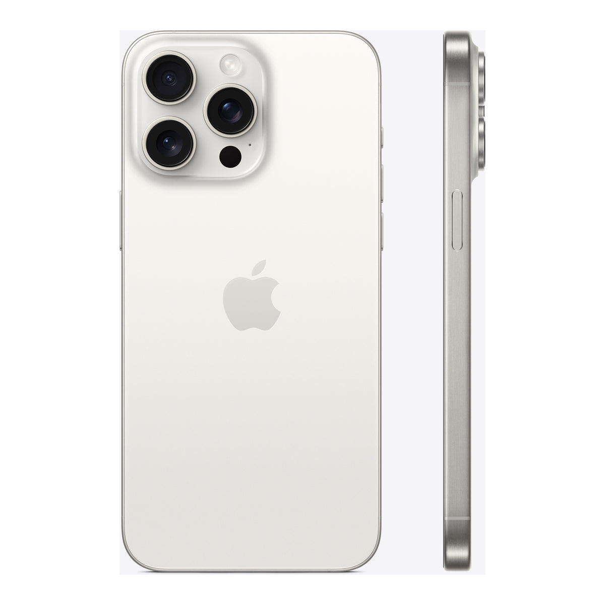 Apple iPhone 15 Pro Max in White Titanium, angled view