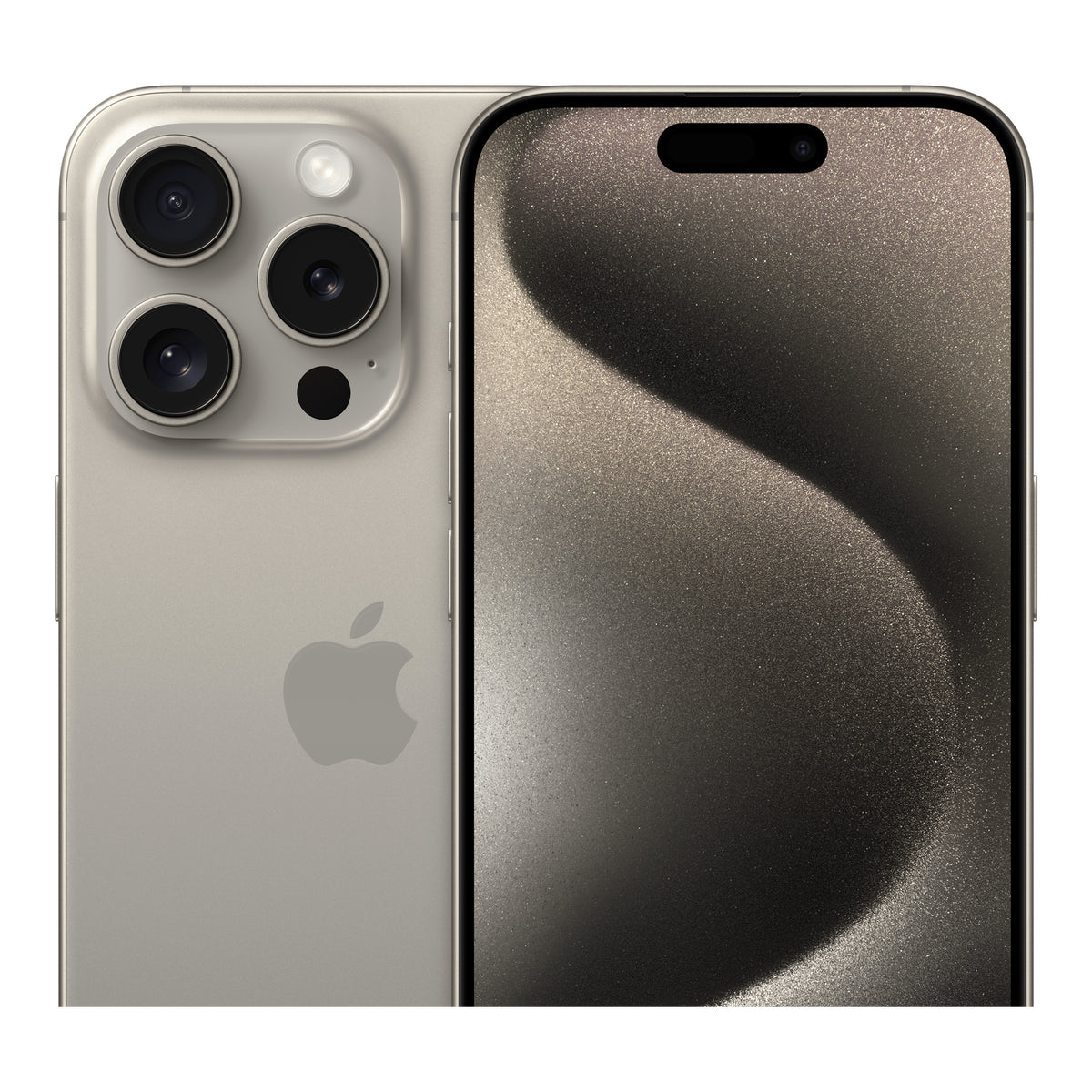 Apple iPhone 15 Pro in Natural Titanium, angled view