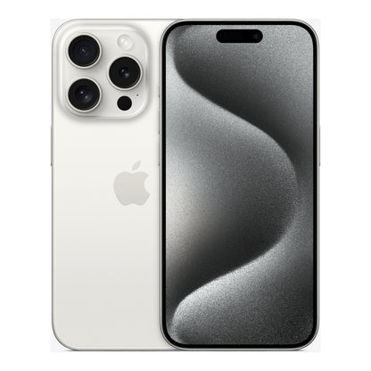 Apple iPhone 15 Pro in White Titanium, front and back