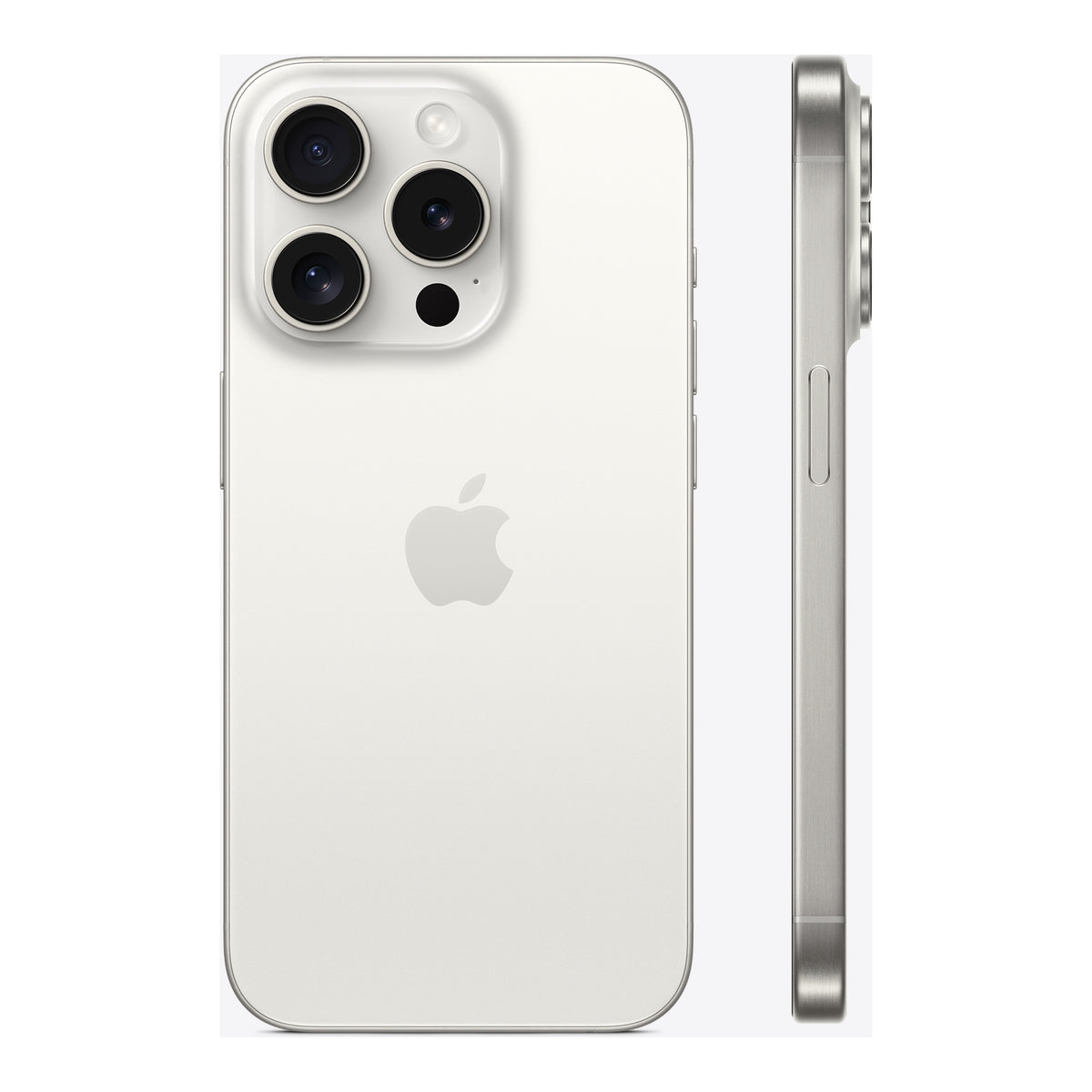 Apple iPhone 15 Pro in White Titanium, angled view