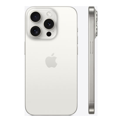 Apple iPhone 15 Pro in White Titanium, angled view