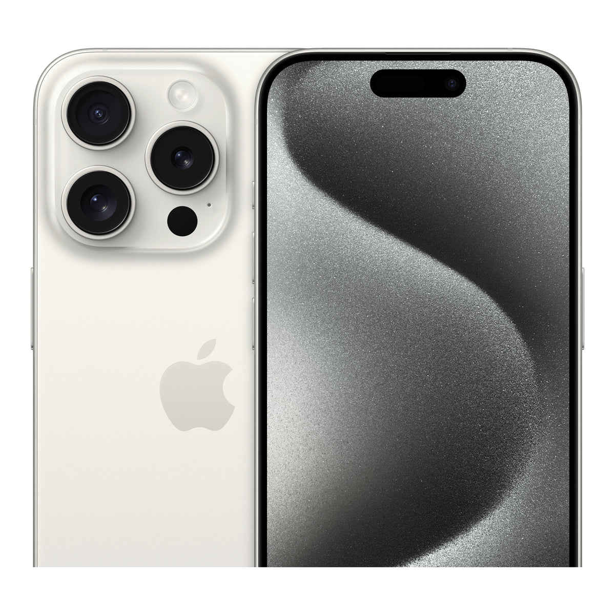 Apple iPhone 15 Pro in White Titanium, angled view