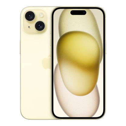 Apple iPhone 15 in Yellow, front and back