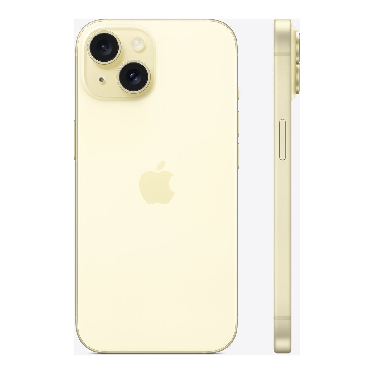 Apple iPhone 15 in Yellow, angled view