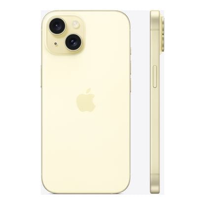 Apple iPhone 15 in Yellow, angled view