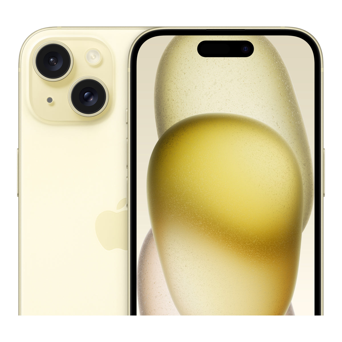 Apple iPhone 15 in Yellow, angled view