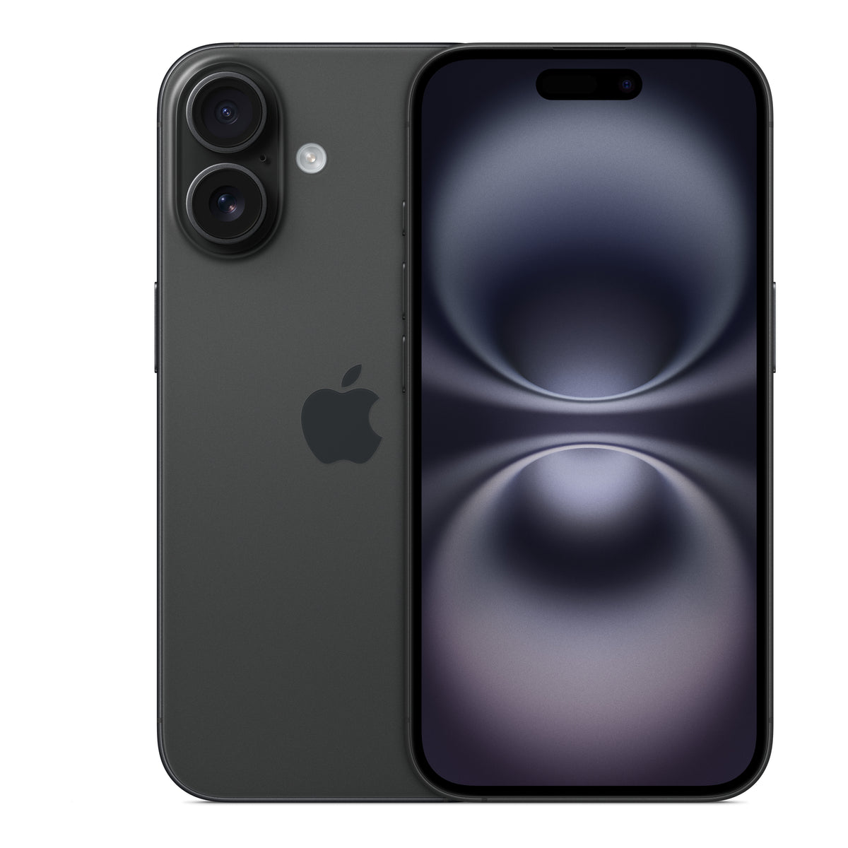 Apple iPhone 16 in Black, front and back