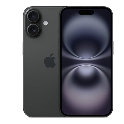Apple iPhone 16 in Black, front and back