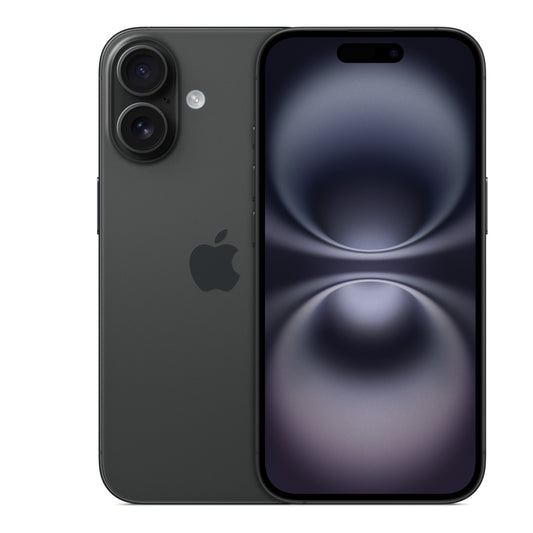 Apple iPhone 16 in Black, front and back