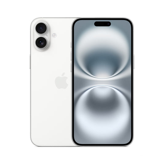 Apple iPhone 16 Plus in White, front and back