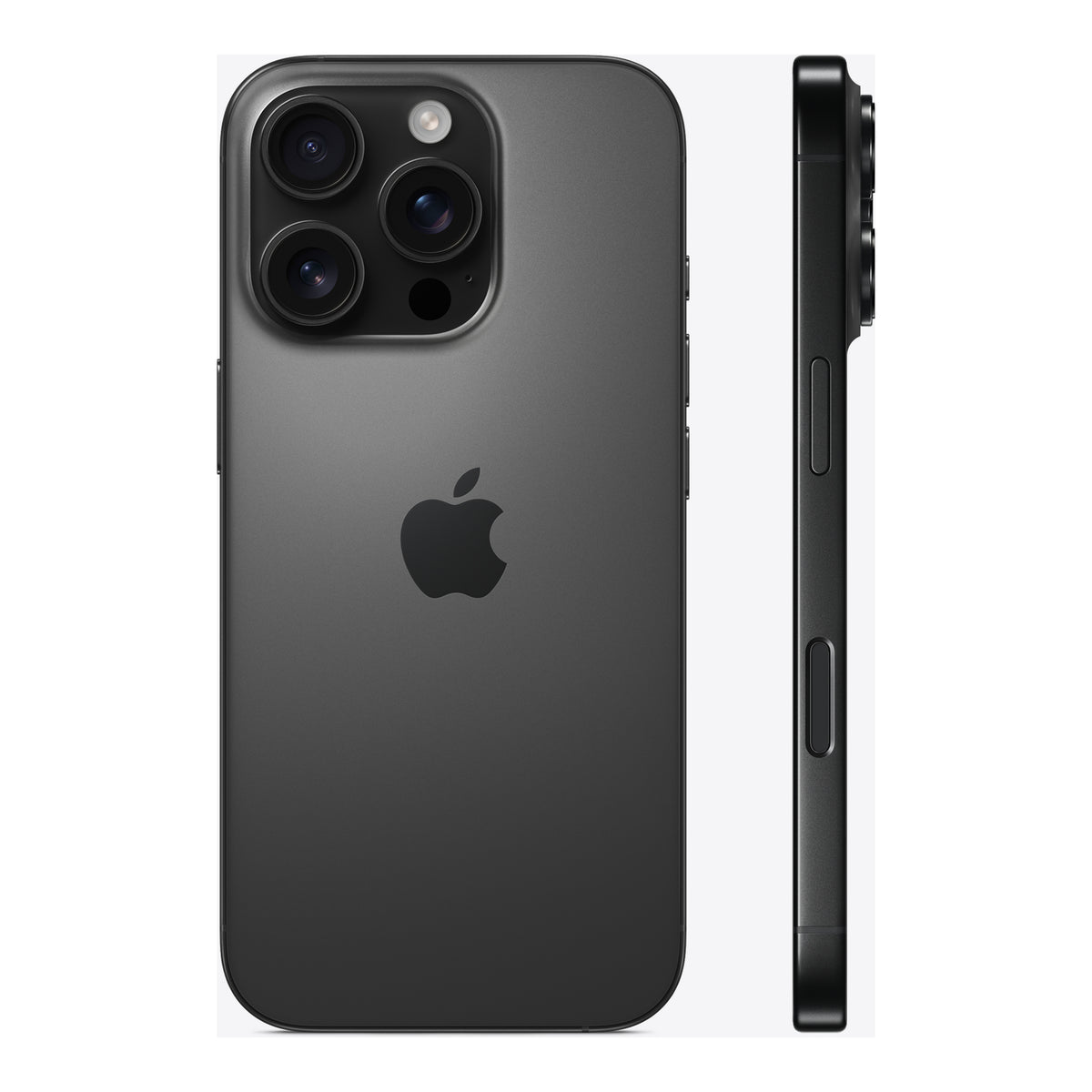 Apple iPhone 16 Pro in Black Titanium, front and back