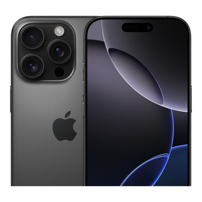 Apple iPhone 16 Pro in Black Titanium, angled view