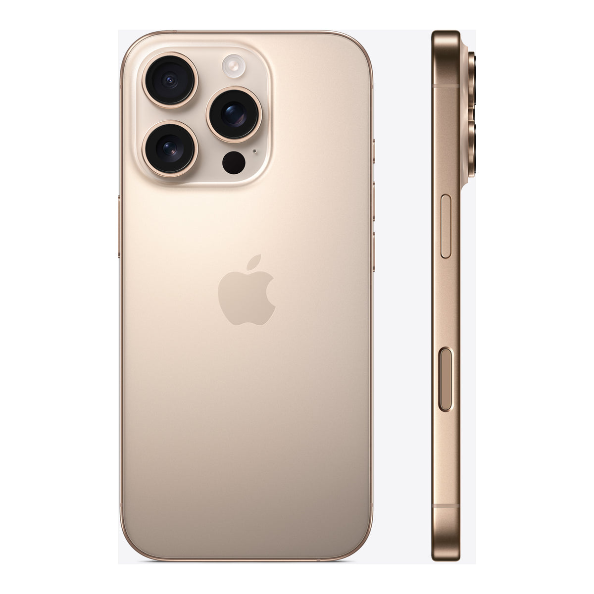 Apple iPhone 16 Pro in Desert Titanium, angled view