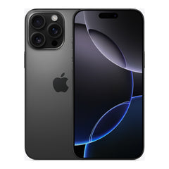 Apple iPhone 16 Pro Max in Black Titanium, front and back