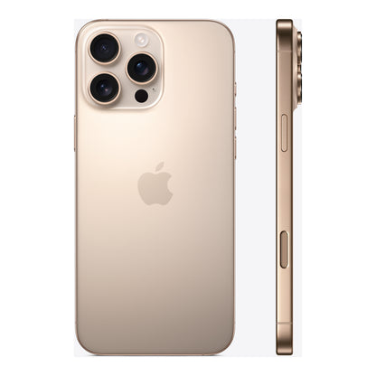Apple iPhone 16 Pro Max in Desert Titanium, angled view