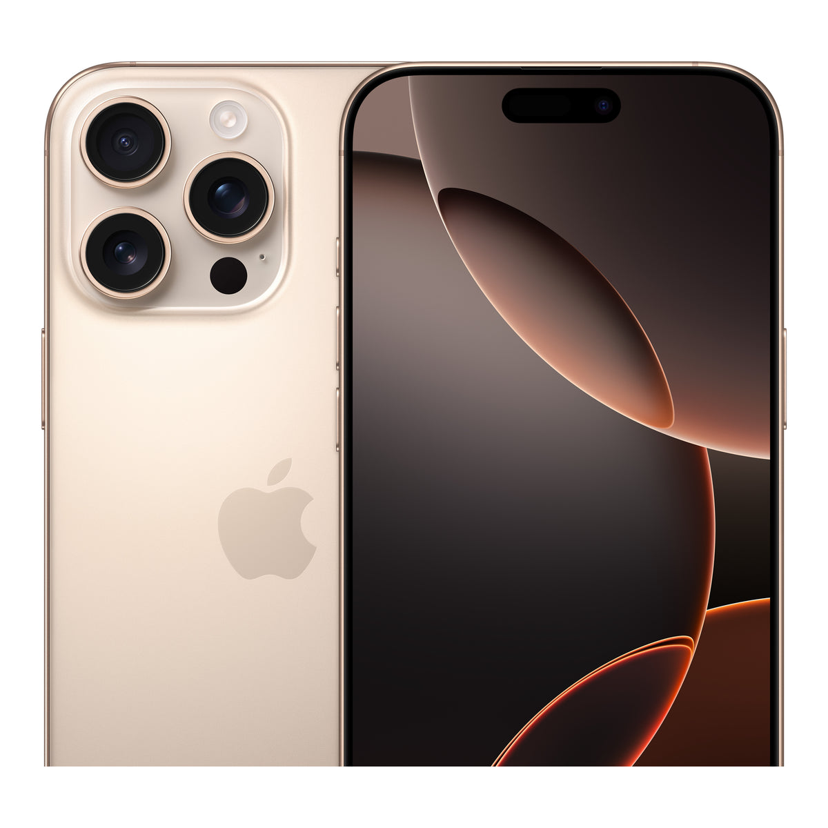 Apple iPhone 16 Pro Max in Desert Titanium, angled view