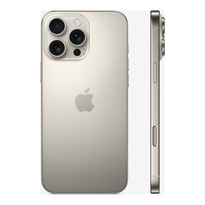 Apple iPhone 16 Pro Max in Natural Titanium, angled view