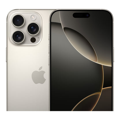 Apple iPhone 16 Pro Max in Natural Titanium, angled view