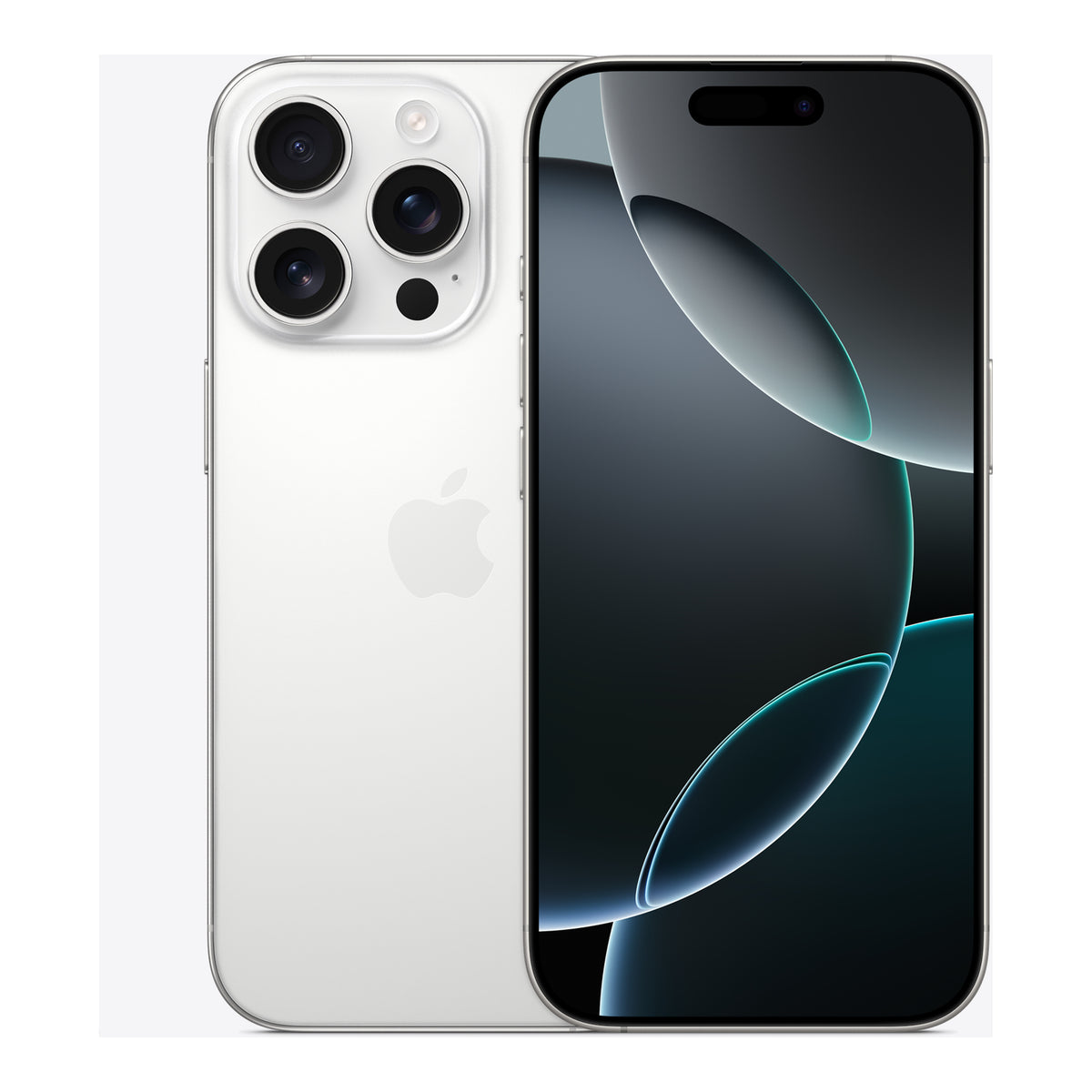 Apple iPhone 16 Pro in White Titanium, front and back