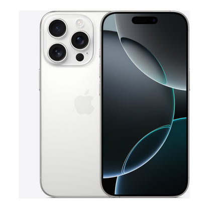 Apple iPhone 16 Pro in White Titanium, front and back