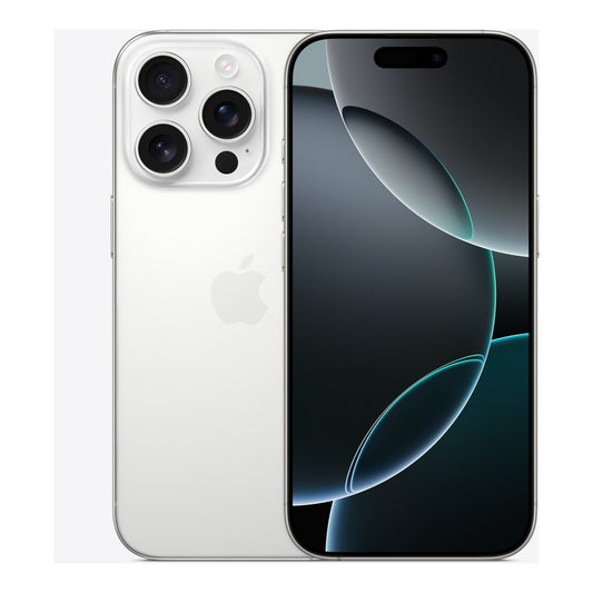 Apple iPhone 16 Pro in White Titanium, front and back