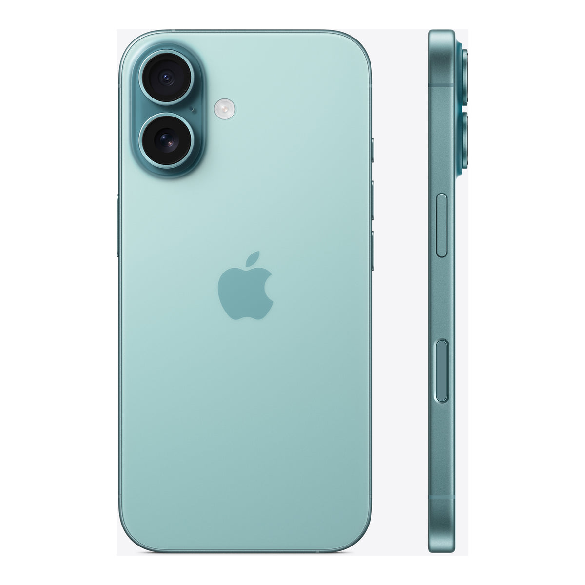 Apple iPhone 16 in Teal, angled view