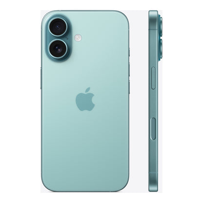 Apple iPhone 16 in Teal, angled view