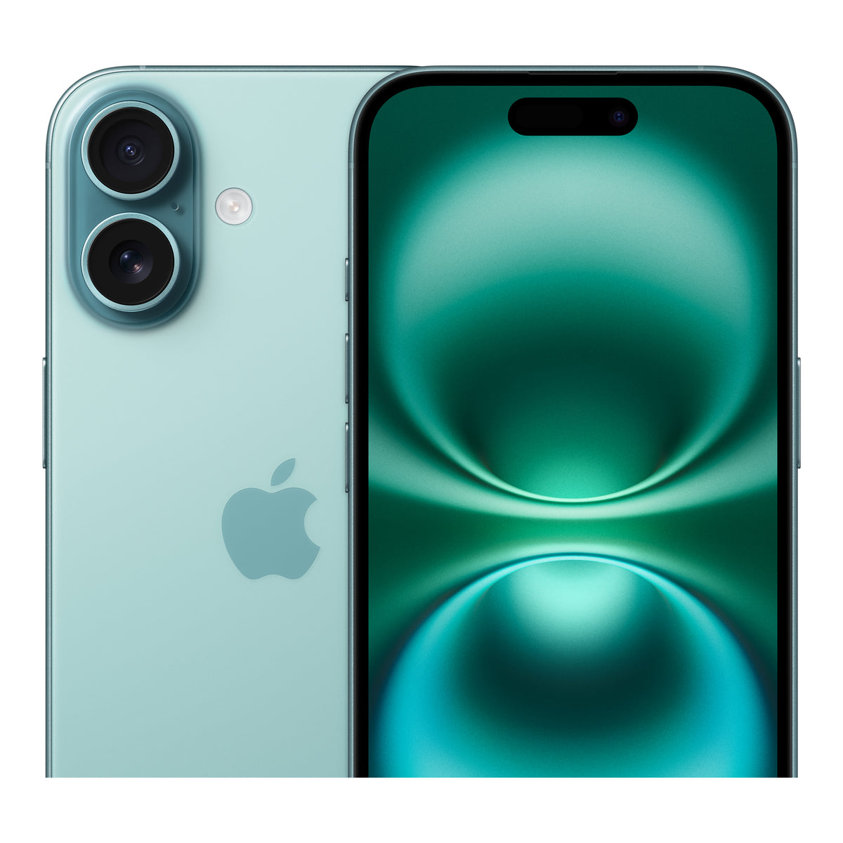 Apple iPhone 16 in Teal, angled view