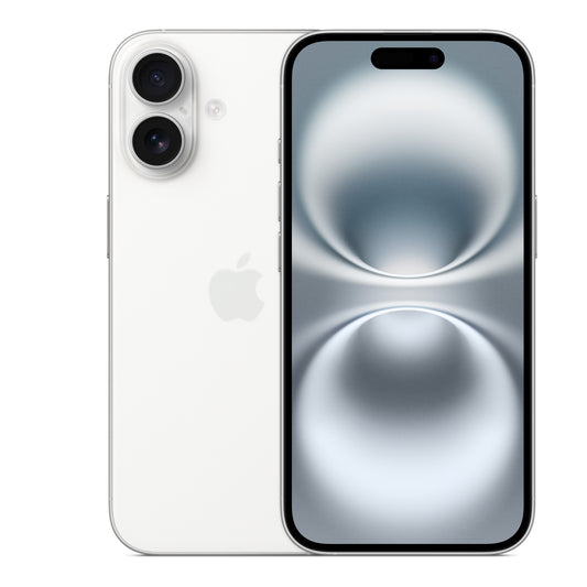 Apple iPhone 16 in White, front and back
