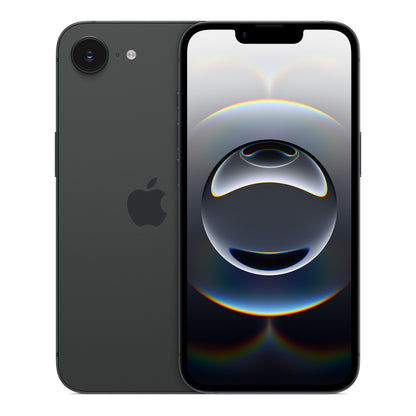 Apple iPhone 16e in Black, front and back