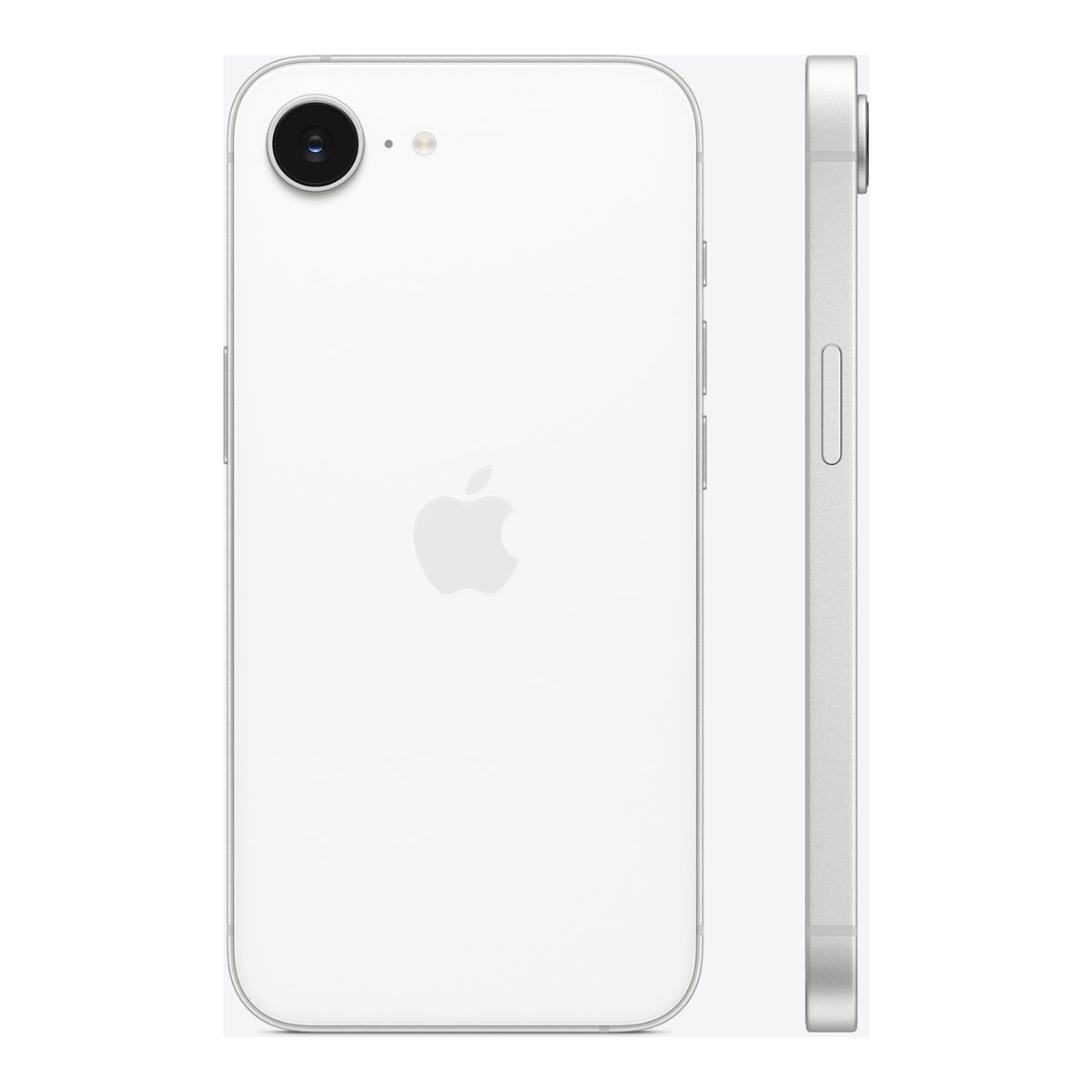 Apple iPhone 16e in White, front and back