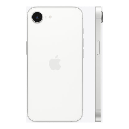 Apple iPhone 16e in White, front and back