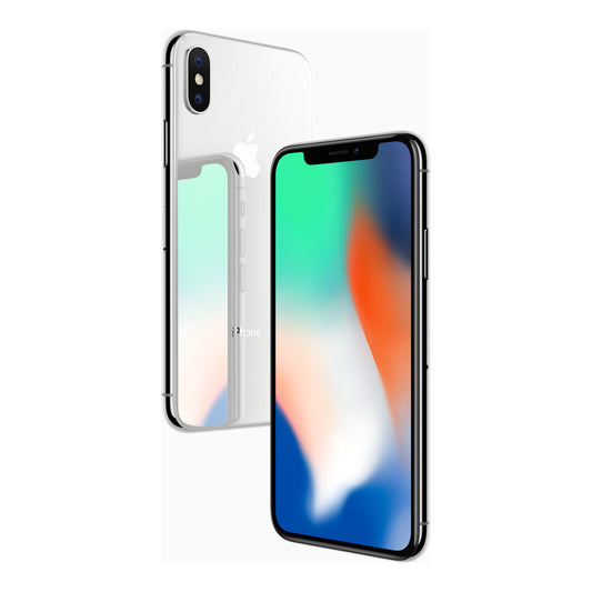 Apple iPhone X in Silver, front and back