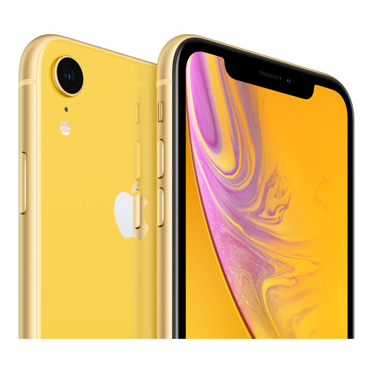 Apple iPhone XR in Yellow, front and back