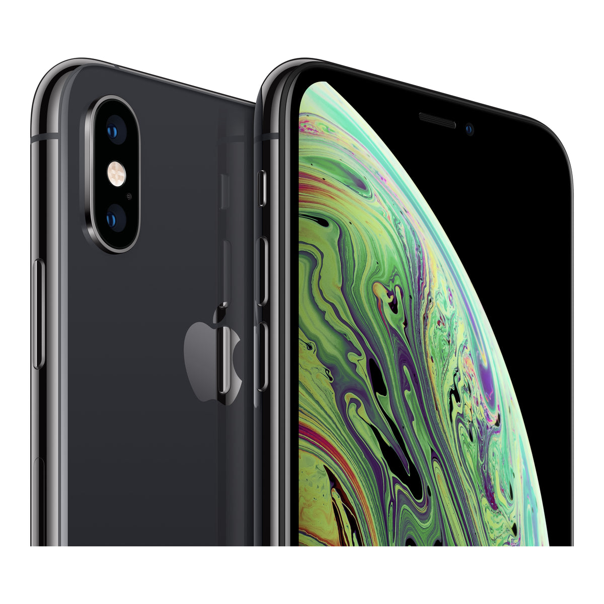 Apple iPhone XS in Space Grey, front and back