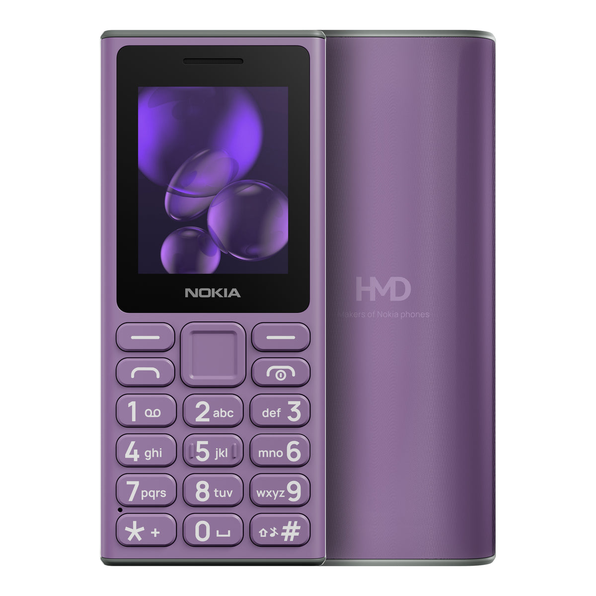 Nokia Nokia 105 (2024) in Purple, front and back