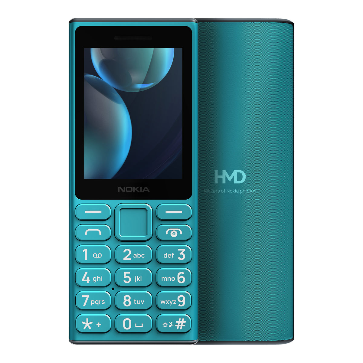 Nokia Nokia 105 4G (2024) in Cyan, front and back