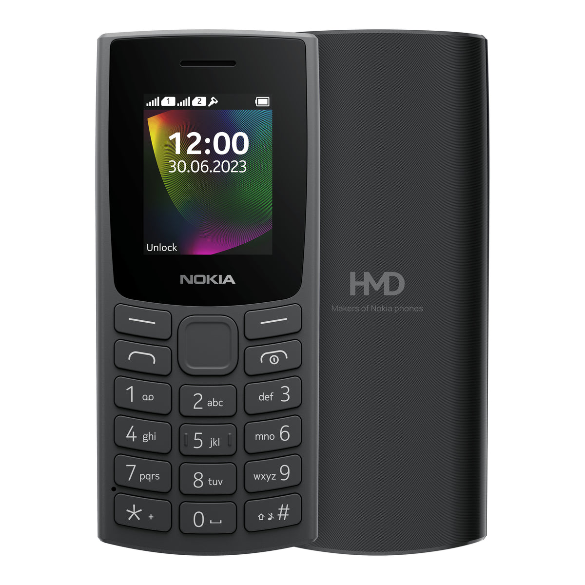 Nokia Nokia 106 (2023) in Charcoal, front and back