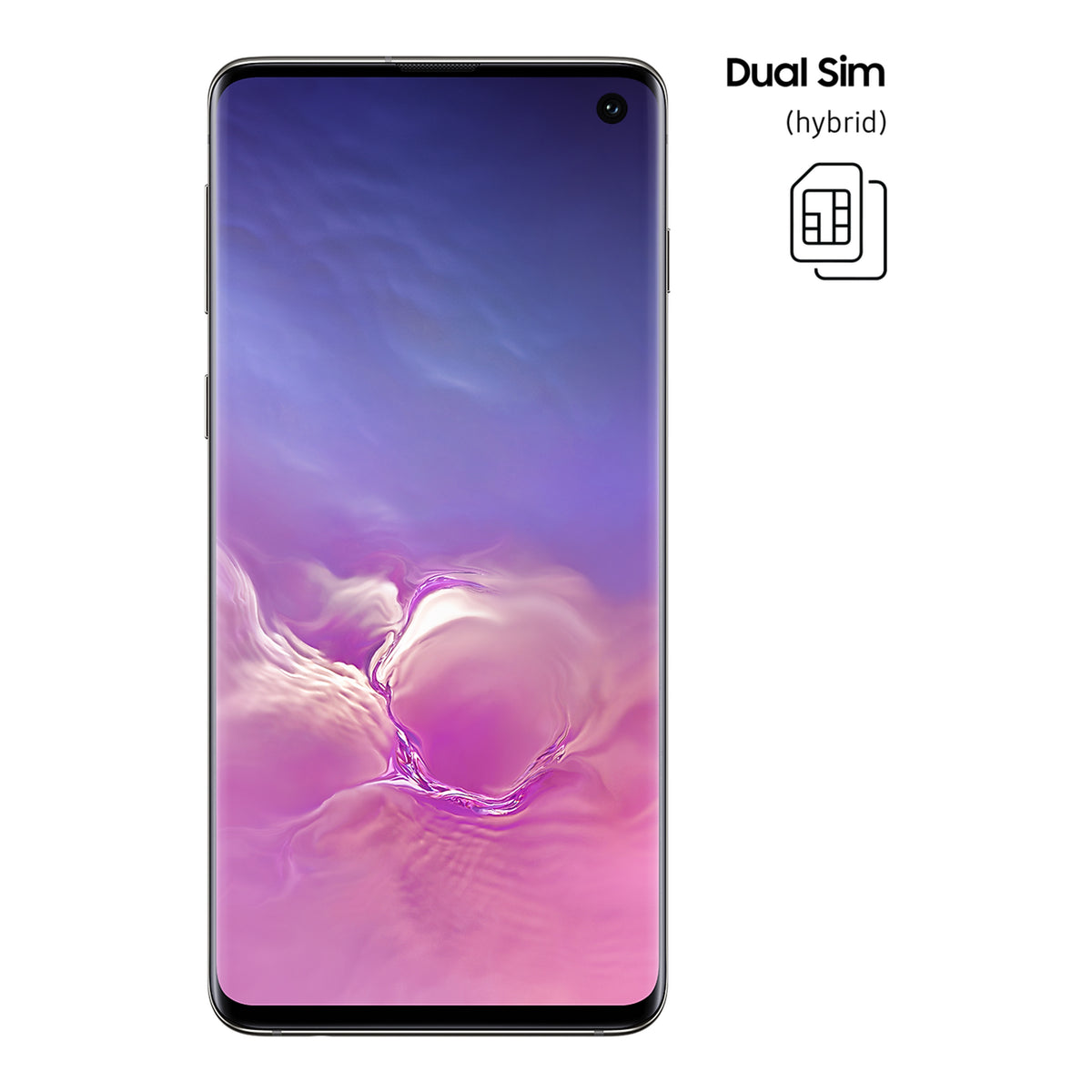 Samsung Galaxy S10 in Prism Black, front and back
