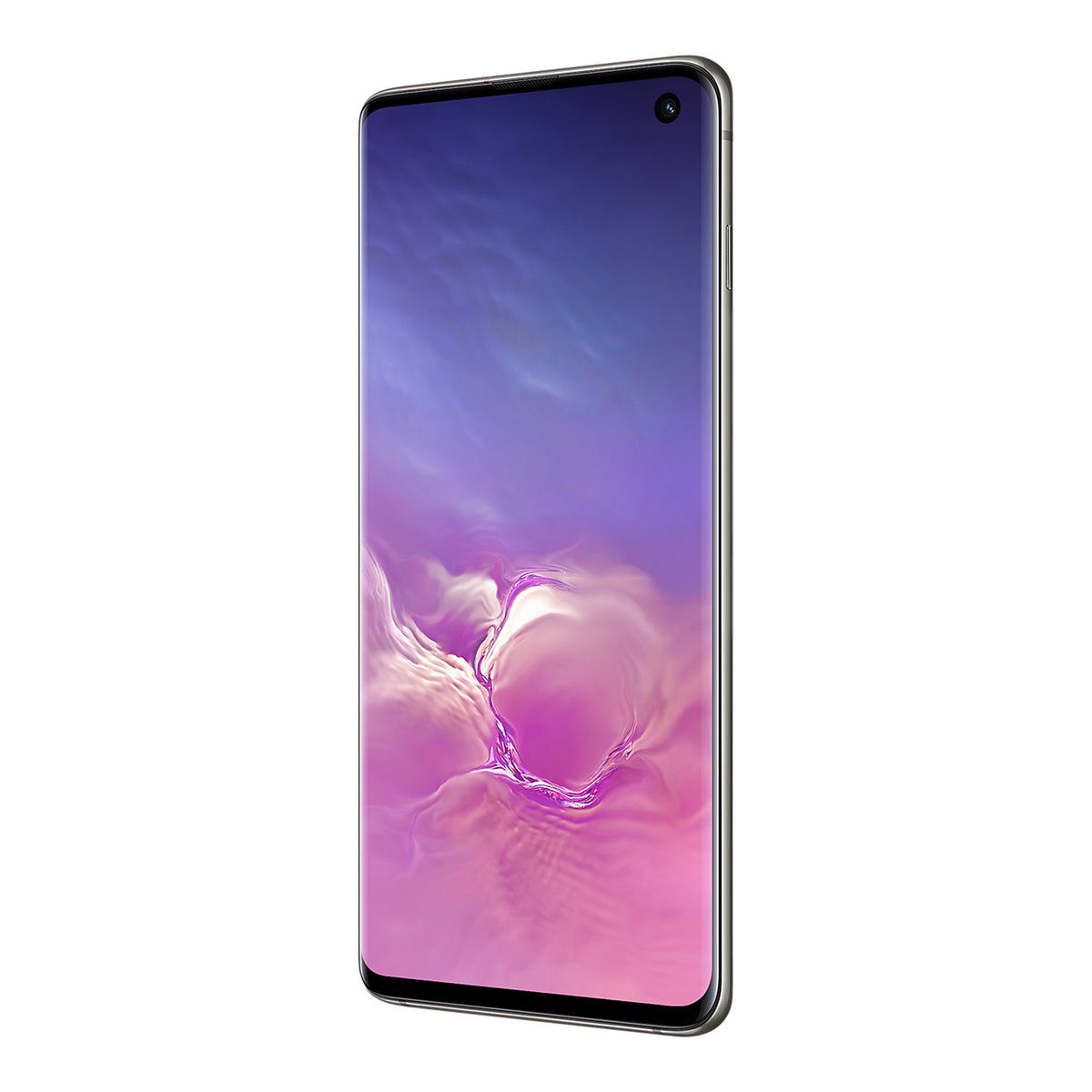 Samsung Galaxy S10 in Prism Black, angled view (right)