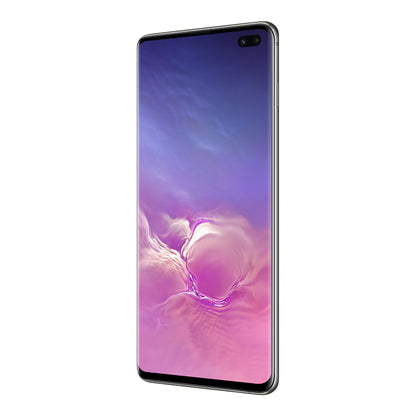 Samsung Galaxy S10+ in Prism Black, angled view (right)