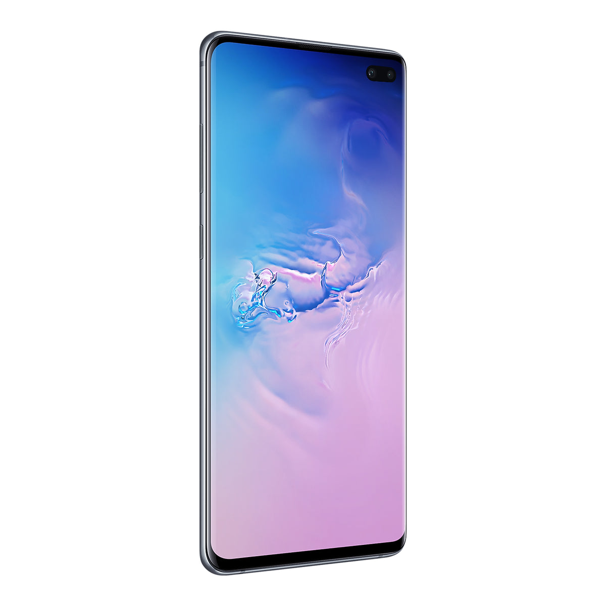 Samsung Galaxy S10+ in Prism Blue, angled view (left)