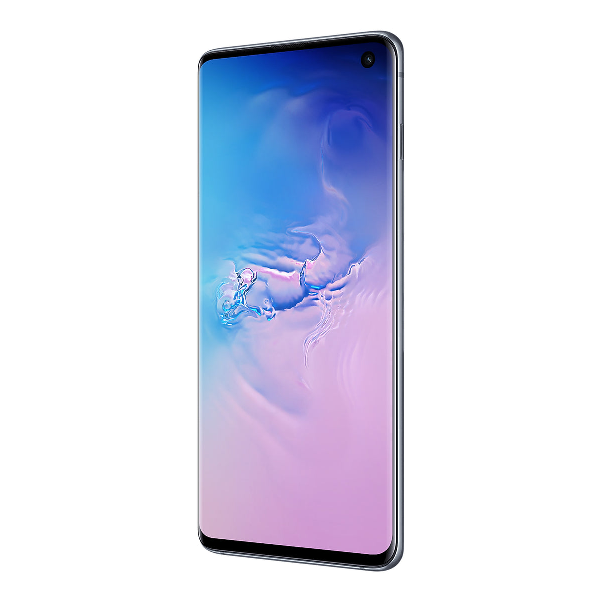 Samsung Galaxy S10 in Prism Blue, angled view (right)