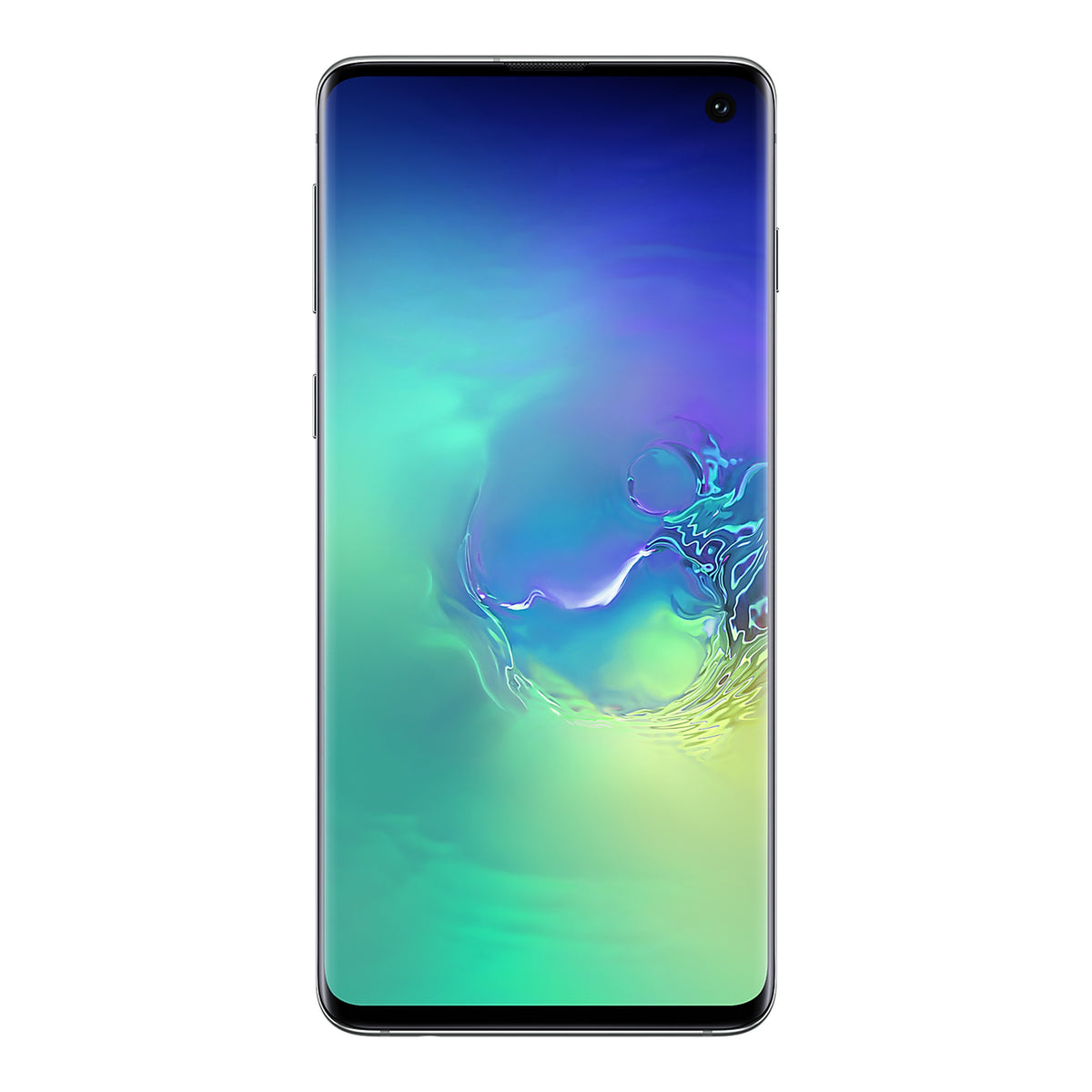 Samsung Galaxy S10 in Prism Green, front and back