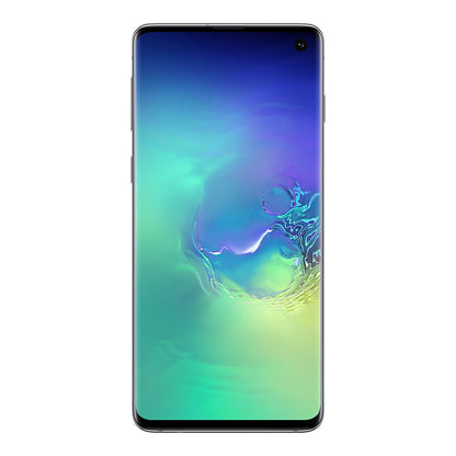 Samsung Galaxy S10 in Prism Green, front and back