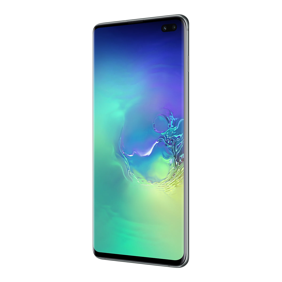 Samsung Galaxy S10+ in Prism Green, angled view (right)