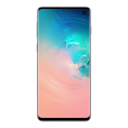 Samsung Galaxy S10 in Prism White, front and back