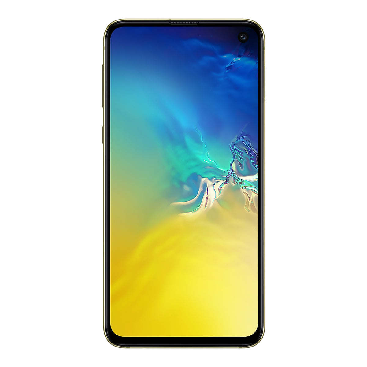 Samsung Galaxy S10e in Canary Yellow, front and back