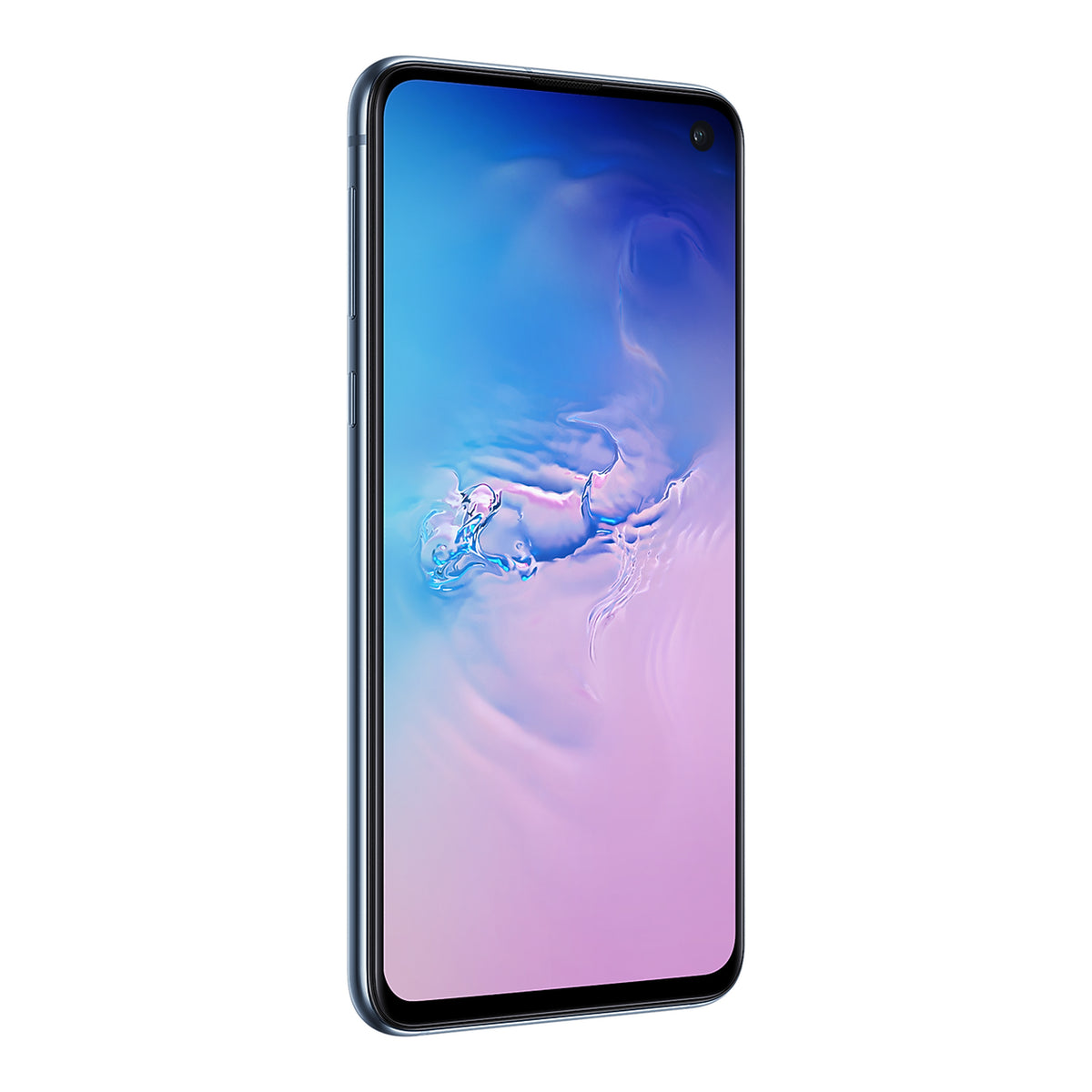 Samsung Galaxy S10e in Prism Blue, angled view (left)